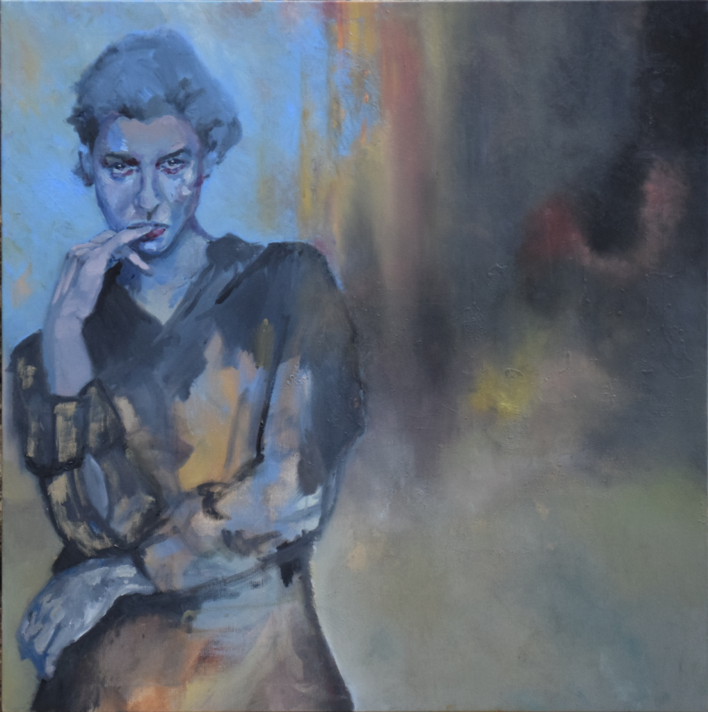 oil painting on canvas giulia ciacci artist woman blue hair donna sfondo policromo