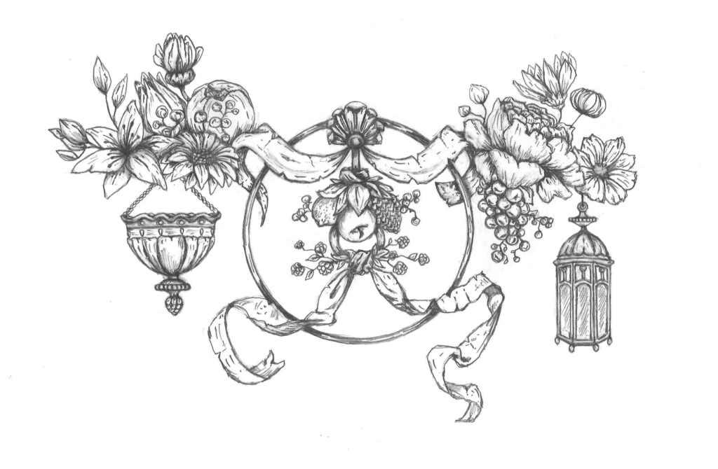 drawing pencil black and white ornamental vintage flowers vases