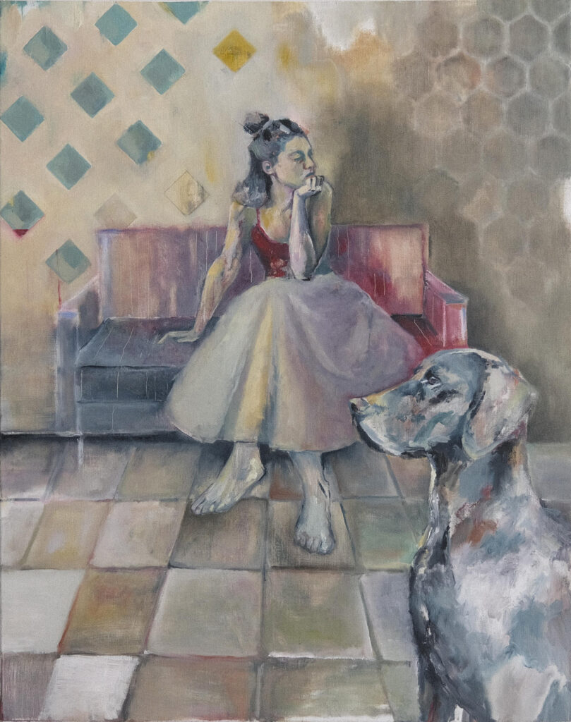 dipinto olio su lino ragazza con cane giulia ciacci arte cdontemporanea 