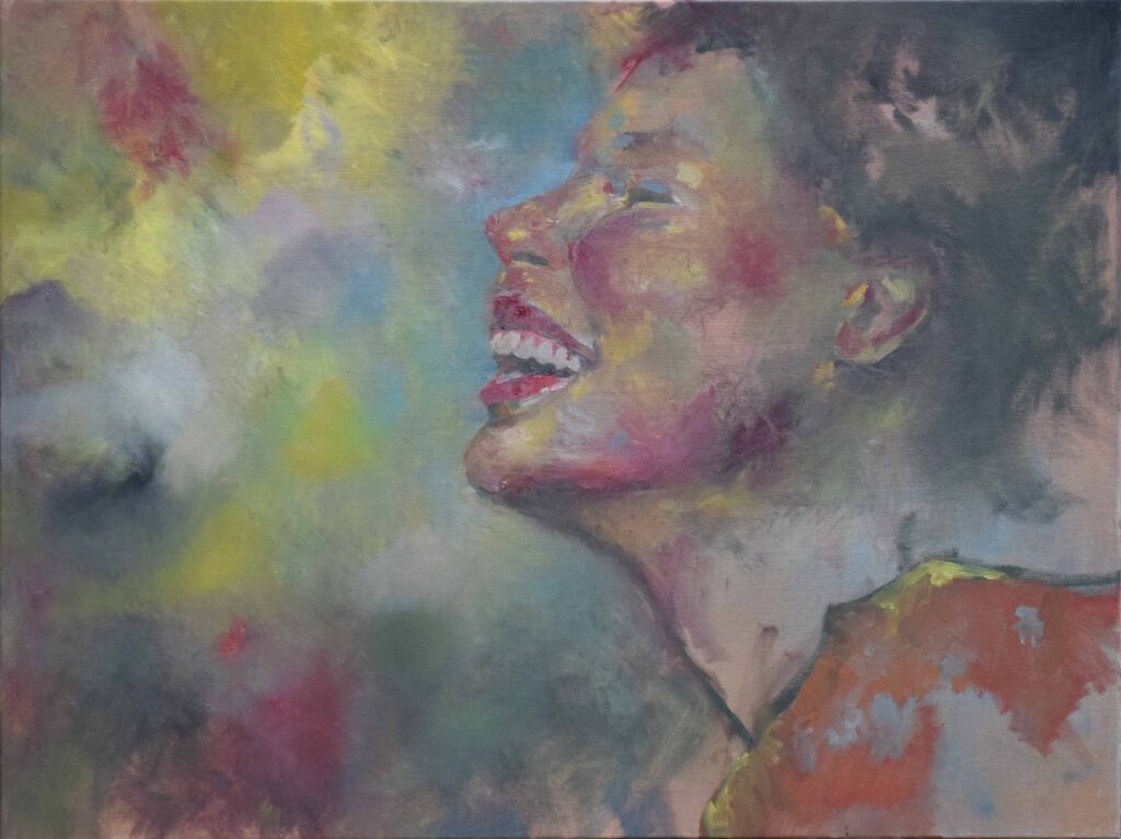 dipinto donna che ride olio su tela arte contemporanea espressionista giulia ciacci