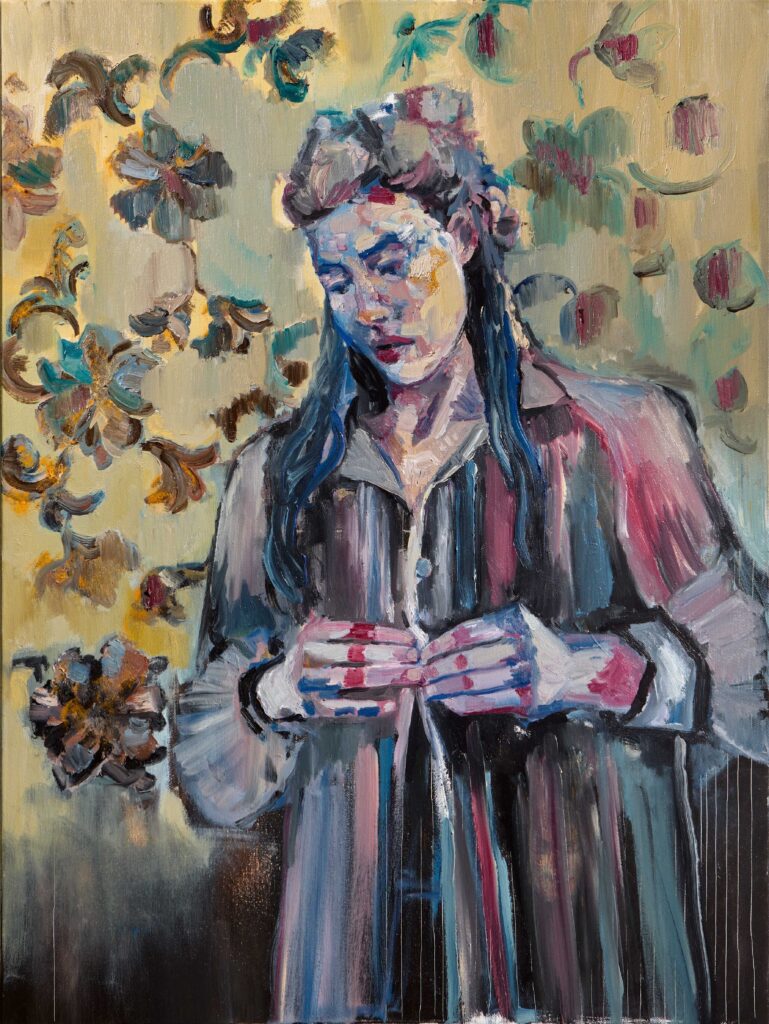 dipinto olio su tela donna fiori giulia ciacci artista