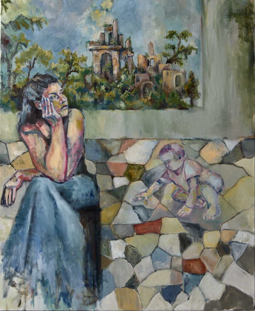 dipinto donna con bambino olio su tela giulia ciacci arte contemporanea figurativo italia