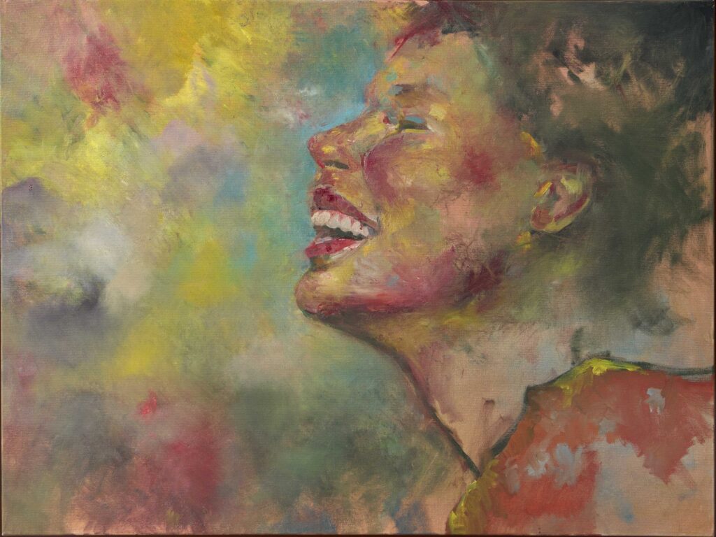 dipinto donna che ride giulia ciacci artista olio su tela figurativo arte contemporanea italia